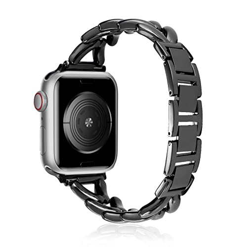 WoPail Armband Kompatibel mit Apple Watch 41mm 40mm 38mm iWatch Serie 8/7/6/5/4/3/2/1, Damen Metall Edelstahl Glieder Ersatzarmbänder Slim Frauen Armbänder für iWatch SE/SE 2 - Schwarz von WoPail