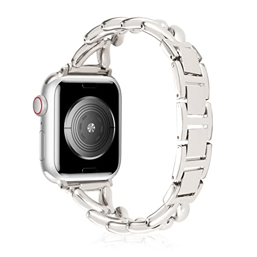 WoPail Armband Kompatibel mit Apple Watch 41mm 40mm 38mm iWatch Serie 8/7/6/5/4/3/2/1, Damen Metall Edelstahl Glieder Ersatzarmbänder Slim Frauen Armbänder für iWatch SE/SE 2 - Silber von WoPail