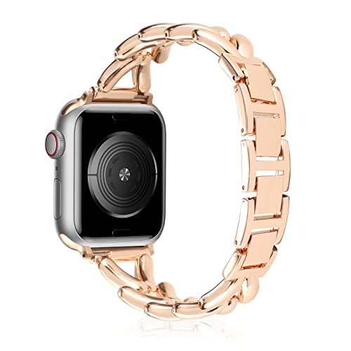 WoPail Armband Kompatibel mit Apple Watch 49mm 45mm 44mm 42mm iWatch Serie 8/7/6/5/4/3/2/1, Damen Metall Edelstahl Glieder Ersatzarmbänder Slim Frauen Armbänder für iWatch Ultra/SE/SE 2 - Roségold von WoPail