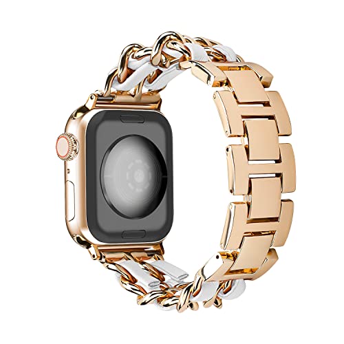 WoPail Armband Kompatibel mit Apple Watch Series 38mm 40mm 41mm, Damen Edelstahl Armband Gliederarmband Ersatzarmband für iWatch Series 8 7 6 5 4 3 2 1 SE (Rosegold + Weiß) von WoPail