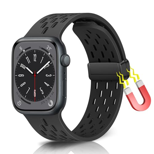 WoPail Armband für Apple Watch Series 9 41mm für Apple Watch 41mm 40mm 38mm Silikon Magnetisch Sport ErsatzArmband Herren Damen für Armbänder iWatch Series 9/8/7/6/5/4/3/2/1/SE/SE 2 Schwarz von WoPail