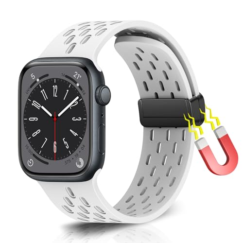 WoPail Armband für Apple Watch Series 9 41mm für Apple Watch 41mm 40mm 38mm Silikon Magnetisch Sport ErsatzArmband Herren Damen für Armbänder iWatch Series 9/8/7/6/5/4/3/2/1/SE/SE 2 Weiß von WoPail