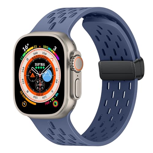 WoPail Armband für Apple Watch Series 9 45mm/Apple Watch Ultra 2 49mm 45mm 44mm 42mm Silikon Magnetisch Sport ErsatzArmband Herren Damen für Armbänder iWatch Series 9/8/7/6/5/4/3/2/1/Ultra Blau von WoPail