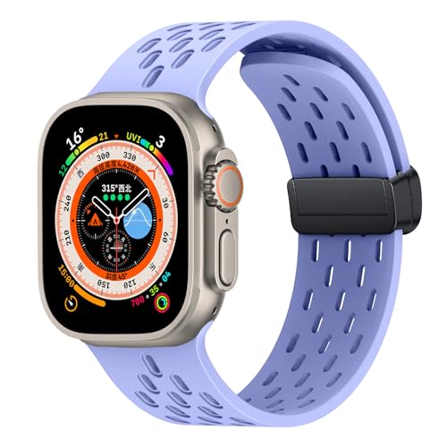 WoPail Armband für Apple Watch Series 9 45mm/Apple Watch Ultra 2 49mm 45mm 44mm 42mm Silikon Magnetisch Sport ErsatzArmband Herren Damen für Armbänder iWatch Series 9/8/7/6/5/4/3/2/1/Ultra Lila von WoPail