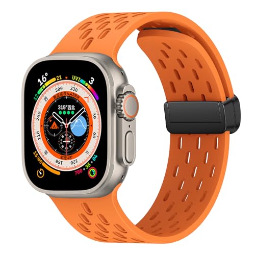 WoPail Armband für Apple Watch Series 9 45mm/Apple Watch Ultra 2 49mm 45mm 44mm 42mm Silikon Magnetisch Sport ErsatzArmband Herren Damen für Armbänder iWatch Series 9/8/7/6/5/4/3/2/1/Ultra Orange von WoPail