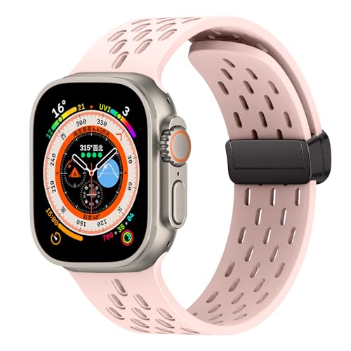 WoPail Armband für Apple Watch Series 9 45mm/Apple Watch Ultra 2 49mm 45mm 44mm 42mm Silikon Magnetisch Sport ErsatzArmband Herren Damen für Armbänder iWatch Series 9/8/7/6/5/4/3/2/1/Ultra Rosa von WoPail