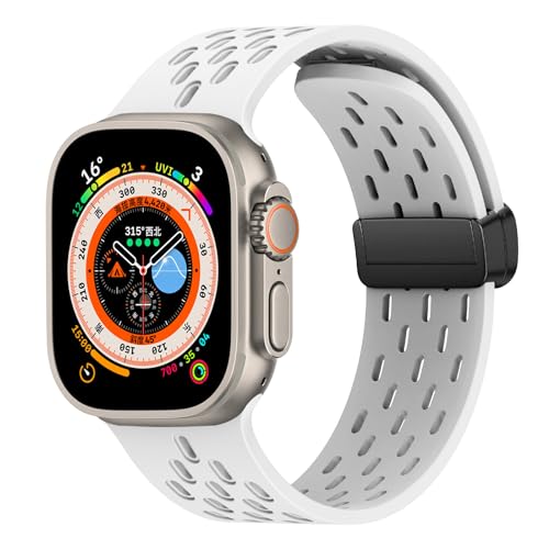 WoPail Armband für Apple Watch Series 9 45mm/Apple Watch Ultra 2 49mm 45mm 44mm 42mm Silikon Magnetisch Sport ErsatzArmband Herren Damen für Armbänder iWatch Series 9/8/7/6/5/4/3/2/1/Ultra Weiß von WoPail