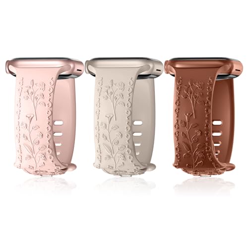 WoPail Damen Armband für Apple Watch 41mm/40mm/38mm Blume Gravierte Silikon Ersatzarmband Sport Bands Floral Gravierte für Apple Watch SE/SE 2 Armbänder für iWatch Serie 10 42mm/9/8/7/6/5/4/3/2#FXQ WoPail Damen Armband für Apple Watch 41mm/40mm/38mm Blume Gravierte Silikon Ersatzarmband Sport Bands Floral Gravierte für Apple Watch SE/SE 2 Armbänder für iWatch Serie 10 42mm/9/8/7/6/5/4/3/2#FXQ von WoPail