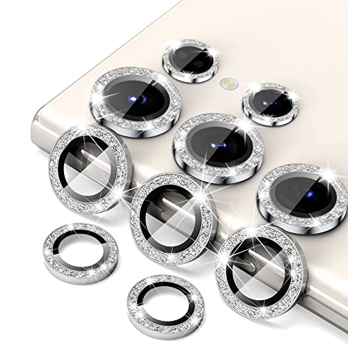 WoPail Glitzer Damen Kameraschutz für Samsung Galaxy S23 Ultra, Individuell Metallring Kamera Schutzfolie Anti-Kratz 9H Härte Bling Pulver Diamant Camera Panzerglas für Samsung Galaxy S23 Ultra-Silver von WoPail