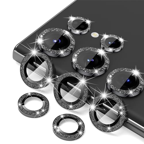 WoPail Glitzer Damen Kameraschutz für Samsung Galaxy S24 Ultra, Individuell Metallring Kamera Schutzfolie 9H Härte Anti-Kratz Bling Camera Panzerglas für Samsung Galaxy S24 Ultra - Schwarz von WoPail