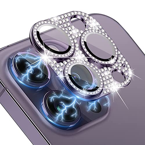 WoPail Glitzer Damen Kameraschutz für iPhone 14 Pro/14 Pro Max, Bling Diamant Kamera Cover Aluminiumlegierung Objektivschutz 9H Härte Gehärtetes Glas Kamera Linse Schutzfolie für iPhone 14 Pro - Lila von WoPail