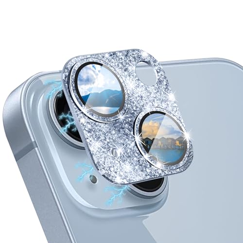 WoPail Glitzer Kameraschutz für iPhone 14/iPhone 14 Plus, Kamera Schutzfolie Glas 9H Härte Anti-Kratz Bling Pulver Diamant Camera Glas für iPhone 14/iPhone 14 Plus - Blau von WoPail