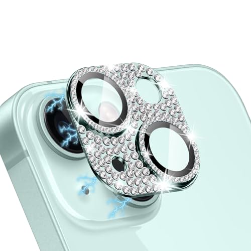 WoPail Glitzer Kameraschutz für iPhone 15/iPhone 15 Plus, Bling Diamant Kamera Cover Aluminiumlegierung Objektivschutz 9H Härte Gehärtetes Glas Kamera Linse Schutzfolie für iPhone 15/15 Plus Grün WoPail Glitzer Kameraschutz für iPhone 15/iPhone 15 Plus, Bling Diamant Kamera Cover Aluminiumlegierung Objektivschutz 9H Härte Gehärtetes Glas Kamera Linse Schutzfolie für iPhone 15/15 Plus Grün von WoPail