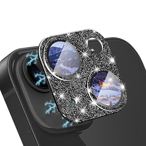 WoPail Glitzer Kameraschutz für iPhone 15/iPhone 15 Plus, Kamera Schutzfolie Glas 9H Härte Anti-Kratz Bling Pulver Diamant Camera Glas für iPhone 15/iPhone 15 Plus - Schwarz von WoPail