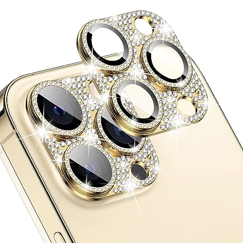 WoPail Glitzer Kameraschutz für iPhone 15 Pro/iPhone 15 Pro Max, Bling Diamant Kamera Cover Aluminiumlegierung Objektivschutz 9H Härte Gehärtetes Glas Kamera Linse Schutzfolie für iPhone 15 Pro Gold von WoPail