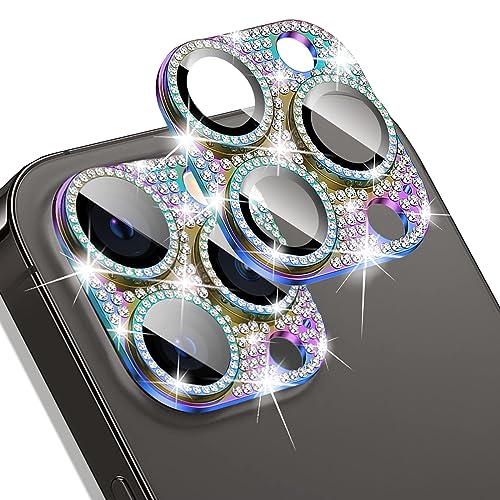 WoPail Glitzer Kameraschutz für iPhone 15 Pro/iPhone 15 Pro Max, Bling Diamant Kamera Cover Aluminiumlegierung Objektivschutz 9H Härte Gehärtetes Glas Kamera Linse Schutzfolie für iPhone 15 Pro Bunt von WoPail