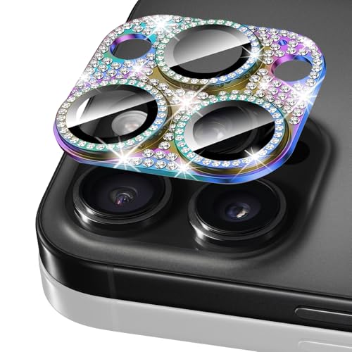 WoPail Glitzernde Kameraschutz für iphone 16 Pro/16 Pro Max Bling Diamant Aluminiumlegierung Objektivschutz 9H Härte Gehärtetes Glas Linse Schutzfolie für iphone 16 Pro/16 Pro Max - Bunt von WoPail