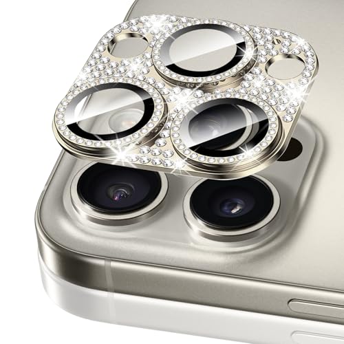 WoPail Glitzernde Kameraschutz für iphone 16 Pro/16 Pro Max Bling Diamant Aluminiumlegierung Objektivschutz 9H Härte Gehärtetes Glas Linse Schutzfolie für iphone 16 Pro/16 Pro Max - Gold von WoPail