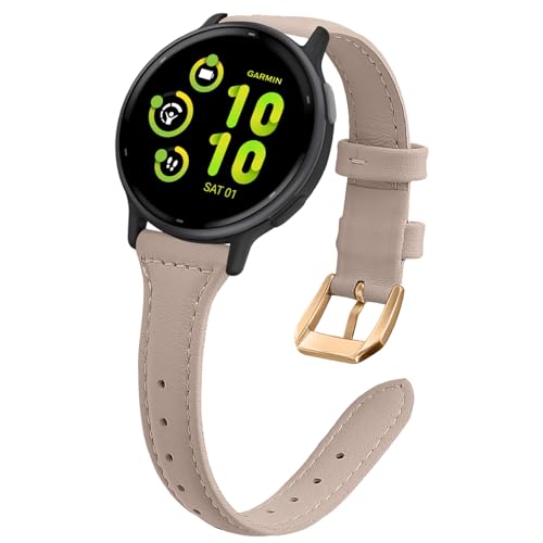 WoPail Leder Armband 20mm für Garmin Vivoactive 5 /vívomove Trend/Venu Sq 2/Venu Sq 2 music/Venu 2 Plus Ersatzarmband Damen Schlank und Leicht Armbänder für Garmin Forerunner 245/645 Aprikosenfarbe von WoPail