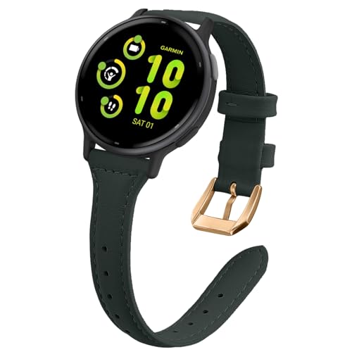 WoPail Leder Armband 20mm für Garmin Vivoactive 5 /vívomove Trend/Venu Sq 2/Venu Sq 2 music/Venu 2 Plus Ersatzarmband Damen Schlank und Leicht Armbänder für Garmin Forerunner 245/645 Grün von WoPail