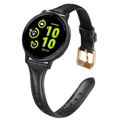 WoPail Leder Armband 20mm für Garmin Vivoactive 5 /vívomove Trend/Venu Sq 2/Venu Sq 2 music/Venu 2 Plus Ersatzarmband Damen Schlank und Leicht Armbänder für Garmin Forerunner 245/645 Schwarz von WoPail