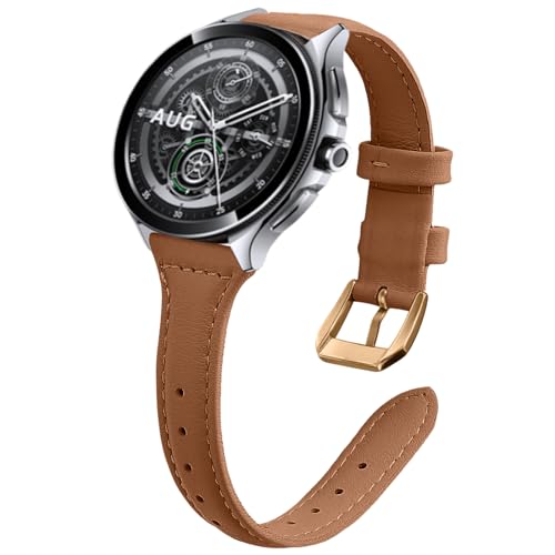 WoPail Leder Armband 22mm für Xiaomi Watch S3/Xiaomi Watch 2 Pro/Xiaomi Watch S1 Pro/Watch S1 Active/Xiaomi Watch S1 Damen Ersatzarmband Schlank Weiches Uhrenarmband fürXiaomi Mi Watch Braun von WoPail