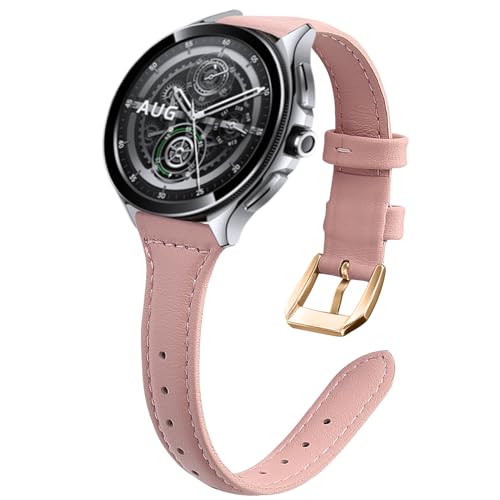 WoPail Leder Armband 22mm für Xiaomi Watch S3/Xiaomi Watch 2 Pro/Xiaomi Watch S1 Pro/Watch S1 Active/Xiaomi Watch S1 Damen Ersatzarmband Schlank Weiches Uhrenarmband fürXiaomi Mi Watch Rosa von WoPail