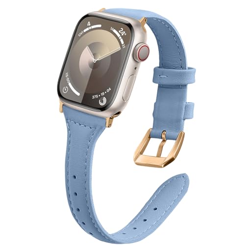 WoPail Leder Armband Damen für Apple Watch 41mm 40mm 38mm für Apple Watch Watch SE 2/SE für Apple Watch Series 9/8/7/6/5/4/3/2/1 Ersatzarmband Schlank Leicht Armbänder für 41mm 40mm 38mm Blau von WoPail