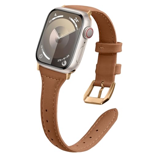 WoPail Leder Armband Damen für Apple Watch 41mm 40mm 38mm für Apple Watch Watch SE 2/SE für Apple Watch Series 9/8/7/6/5/4/3/2/1 Ersatzarmband Schlank Leicht Armbänder für 41mm 40mm 38mm Braun von WoPail