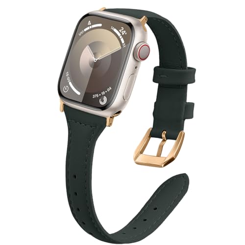 WoPail Leder Armband Damen für Apple Watch 41mm 40mm 38mm für Apple Watch Watch SE 2/SE für Apple Watch Series 9/8/7/6/5/4/3/2/1 Ersatzarmband Schlank Leicht Armbänder für 41mm 40mm 38mm Grün von WoPail