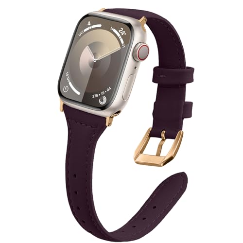 WoPail Leder Armband Damen für Apple Watch 41mm 40mm 38mm für Apple Watch Watch SE 2/SE für Apple Watch Series 9/8/7/6/5/4/3/2/1 Ersatzarmband Schlank Leicht Armbänder für 41mm 40mm 38mm Lila von WoPail