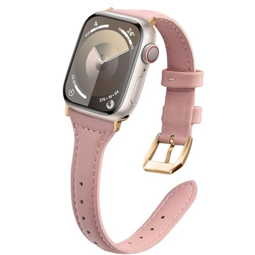 WoPail Leder Armband Damen für Apple Watch 41mm 40mm 38mm für Apple Watch Watch SE 2/SE für Apple Watch Series 9/8/7/6/5/4/3/2/1 Ersatzarmband Schlank Leicht Armbänder für 41mm 40mm 38mm Rosa von WoPail