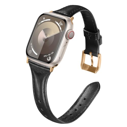WoPail Leder Armband Damen für Apple Watch 41mm 40mm 38mm für Apple Watch Watch SE 2/SE für Apple Watch Series 9/8/7/6/5/4/3/2/1 Ersatzarmband Schlank Leicht Armbänder für 41mm 40mm 38mm Schwarz von WoPail