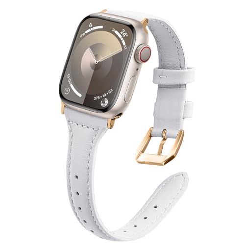 WoPail Leder Armband Damen für Apple Watch 41mm 40mm 38mm für Apple Watch Watch SE 2/SE für Apple Watch Series 9/8/7/6/5/4/3/2/1 Ersatzarmband Schlank Leicht Armbänder für 41mm 40mm 38mm Weiß von WoPail