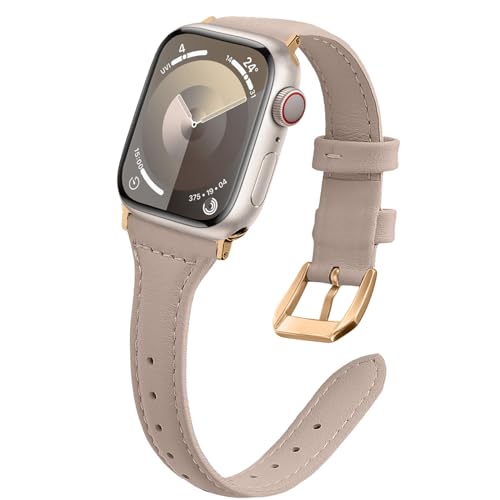 WoPail Leder Armband Damen für Apple Watch 41mm 40mm 38mm für Apple Watch Watch SE 2 für Apple Watch Series 9/8/7/6/5/4/3/2/1 Ersatzarmband Schlank Leicht Armbänder für 41mm 40mm 38mm Aprikosenfarbe von WoPail