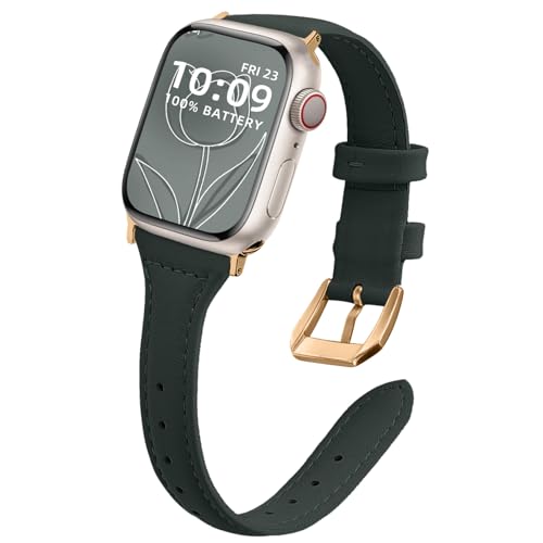 WoPail Leder Armband Damen für Apple Watch 42mm 44mm 45mm 49mm für Apple Watch Series 9/8/7/6/5/4/3/2/1/Ultra 2/Ultra Ersatzarmband Schlank Leicht Armbänder für 42mm 44mm 45mm 49mm Grün von WoPail