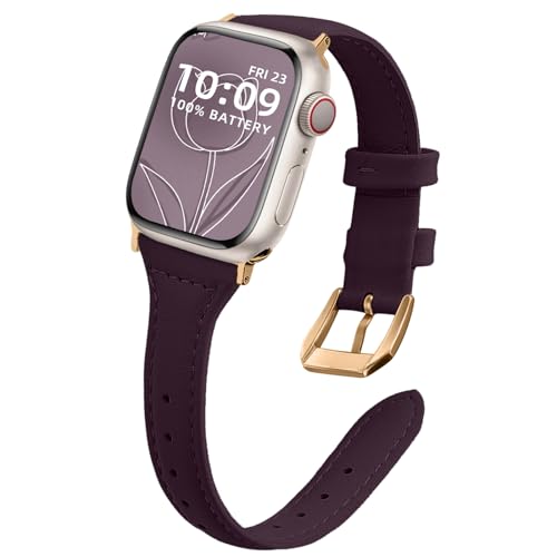 WoPail Leder Armband Damen für Apple Watch 42mm 44mm 45mm 49mm für Apple Watch Series 9/8/7/6/5/4/3/2/1/Ultra 2/Ultra Ersatzarmband Schlank Leicht Armbänder für 42mm 44mm 45mm 49mm Lila von WoPail