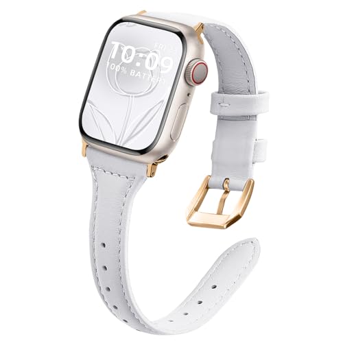 WoPail Leder Armband Damen für Apple Watch 42mm 44mm 45mm 49mm für Apple Watch Series 9/8/7/6/5/4/3/2/1/Ultra 2/Ultra Ersatzarmband Schlank Leicht Armbänder für 42mm 44mm 45mm 49mm Weiß von WoPail