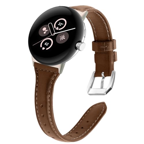 WoPail Leder Armband Kompatibel mit Google Pixel Watch 3 41mm/Watch 2/1 Ersatzarmband Damen Schlank und Leicht Armbänder für Google Pixel 3 41mm Braun von WoPail