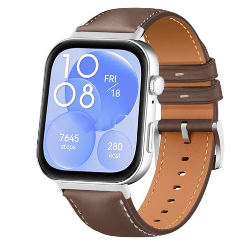 WoPail Leder Armband Kompatibel mit HUAWEI Watch FIT 3 Ersatzarmband Schlicht Elegant Adjustable Herren Damen Armbänder für HUAWEI Watch FIT 3 Braun von WoPail