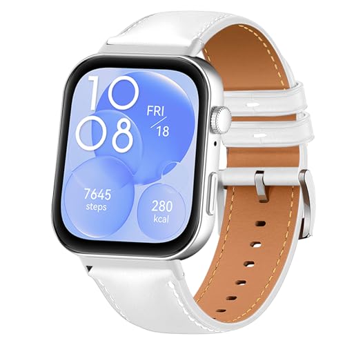 WoPail Leder Armband Kompatibel mit HUAWEI Watch FIT 3 Ersatzarmband Schlicht Elegant Adjustable Herren Damen Armbänder für HUAWEI Watch FIT 3 Weiß von WoPail