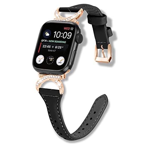 WoPail Lederarmband für Apple Watch Series 10 46mm/Apple Watch Ultra 2 49mm 45mm 44mm 42mm Serie 10/9/8/7/6/5/4/3/2/1, Damen Weich Schlank Metallschließe Leder Ersatzbänder für iWatch Ultra/SE Schwarz WoPail Lederarmband für Apple Watch Series 10 46mm/Apple Watch Ultra 2 49mm 45mm 44mm 42mm Serie 10/9/8/7/6/5/4/3/2/1, Damen Weich Schlank Metallschließe Leder Ersatzbänder für iWatch Ultra/SE Schwarz von WoPail