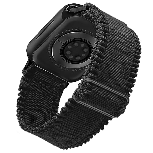 WoPail Nylon Armband Kompatibel mit Apple Watch Series 9 41mm für Apple Watch 41mm 40mm 38mm, Spitze Elastisches Ersatzbänder Lace für i Watch Series 9/8/7/6/5/4/3/2/1 für Apple Watch SE/SE 2 Schwarz von WoPail
