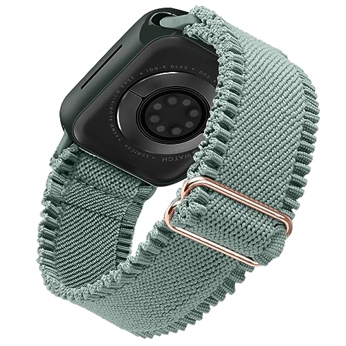 WoPail Nylon Armband Kompatibel mit Apple Watch Series 9 41mm für Apple Watch 41mm 40mm 38mm, Spitze Elastisches Ersatzbänder Lace für i Watch Series 9/8/7/6/5/4/3/2/1 für Apple Watch SE/SE 2 Grün von WoPail