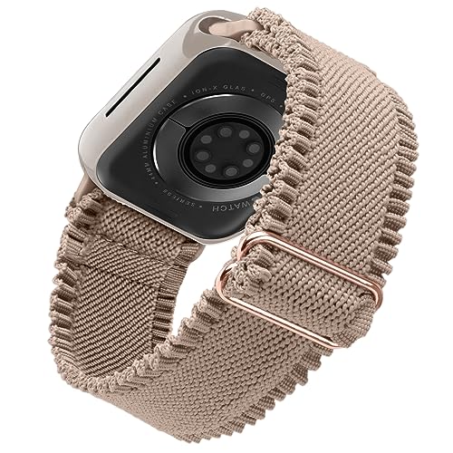 WoPail Nylon Armband Kompatibel mit Apple Watch Series 9 41mm für Apple Watch 41mm 40mm 38mm, Spitze Elastisches Ersatzbänder Lace für i Watch Series 9/8/7/6/5/4/3/2/1 für Apple Watch SE/SE 2 Khaki von WoPail