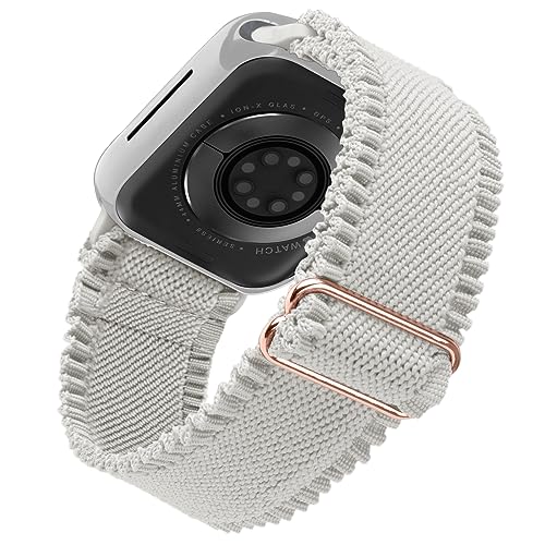 WoPail Nylon Armband Kompatibel mit Apple Watch Series 9 45mm Apple Watch Ultra 2 49mm 45mm 44mm 42mm, Spitze Elastisches Ersatzbänder Lace für i Watch Series Ultra/9/8/7/6/5/4/3/2/1/SE Weiß von WoPail