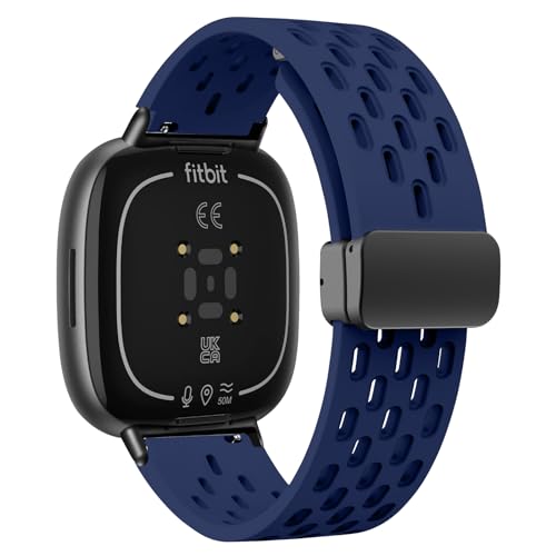 WoPail Silikon Armband Magnetisch Kompatibel mit Fitbit Versa 4/Fitbit Versa 3/Fitbit Sense 2/Fitbit Sense Herren Damen ErsatzArmband Sport Uhrenarmband für Fitbit Versa 4/Fitbit Versa 3 Navy blau von WoPail