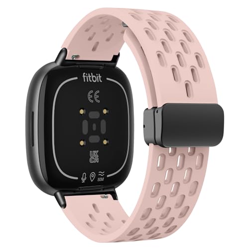 WoPail Silikon Armband Magnetisch Kompatibel mit Fitbit Versa 4/Fitbit Versa 3/Fitbit Sense 2/Fitbit Sense Herren Damen ErsatzArmband Sport Uhrenarmband für Fitbit Versa 4/Fitbit Versa 3 Rosa von WoPail