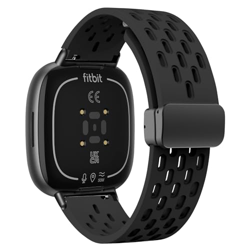 WoPail Silikon Armband Magnetisch Kompatibel mit Fitbit Versa 4/Fitbit Versa 3/Fitbit Sense 2/Fitbit Sense Herren Damen ErsatzArmband Sport Uhrenarmband für Fitbit Versa 4/Fitbit Versa 3 Schwarz von WoPail