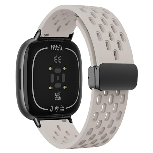 WoPail Silikon Armband Magnetisch Kompatibel mit Fitbit Versa 4/Fitbit Versa 3/Fitbit Sense 2/Fitbit Sense Herren Damen ErsatzArmband Sport Uhrenarmband für Fitbit Versa 4/Fitbit Versa 3 Starlight von WoPail